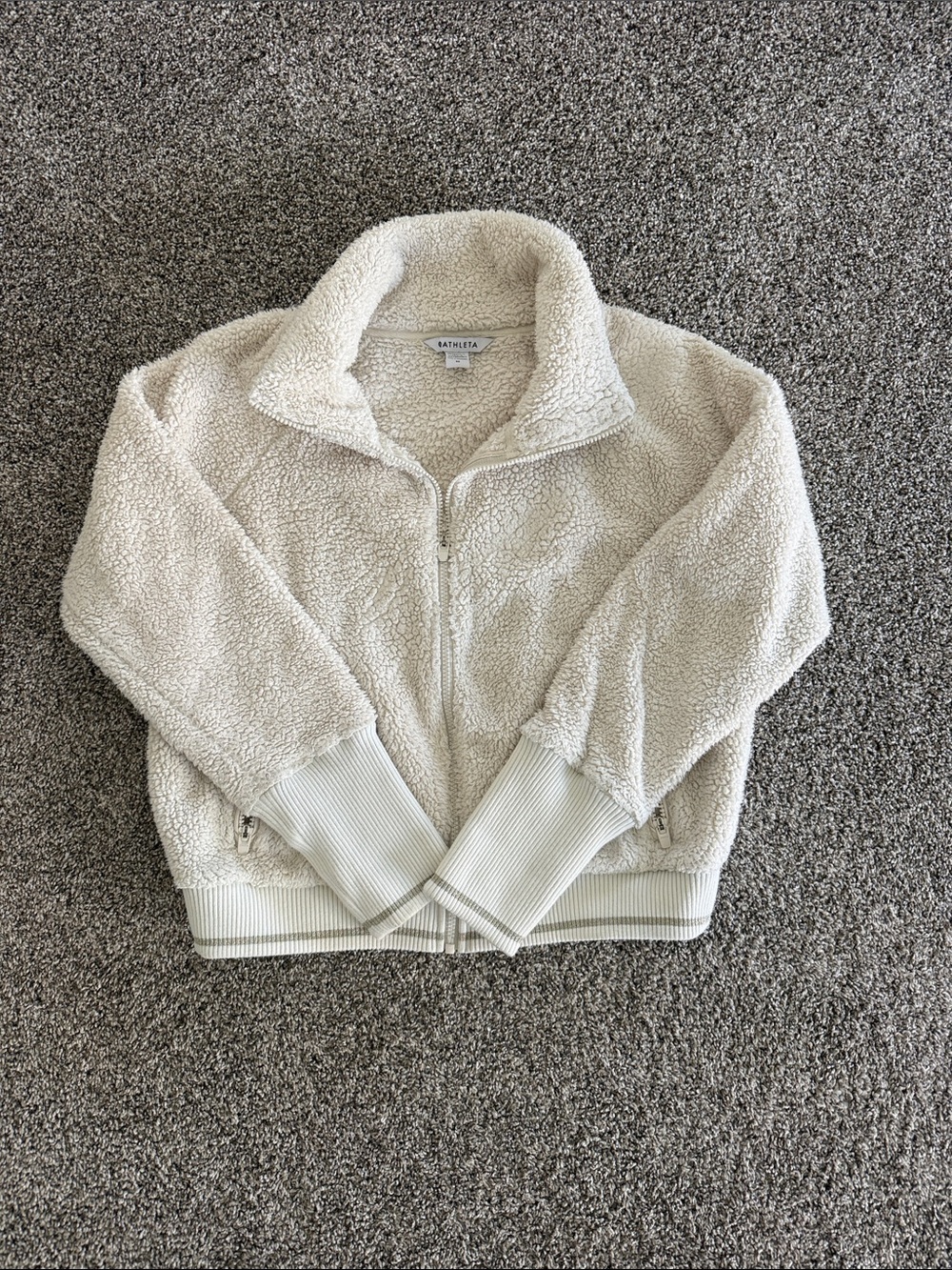 Athleta Ivory Sherpa Zip Jacket